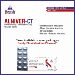 ALNIVER CT - LVERMCTIN 6MG + ALBENDAZOLE 400MG CHEWABLE TABLETS