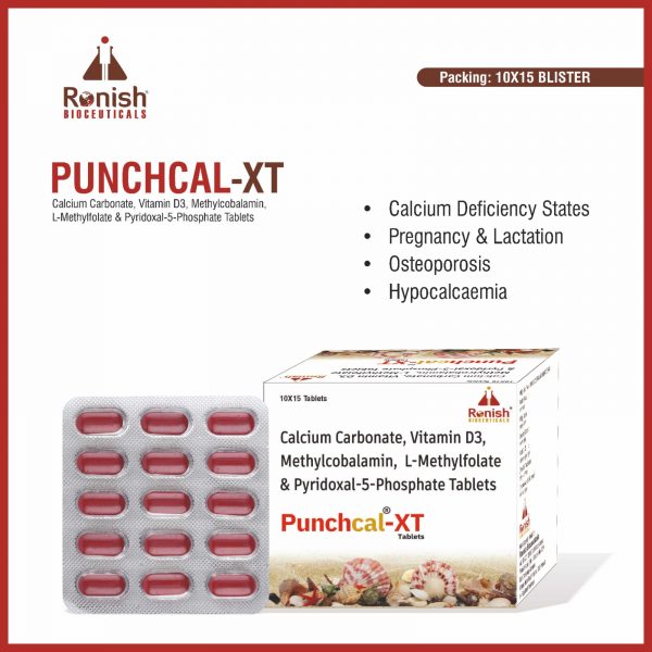 PUNCHCAL XT - CAL CARBONATE VIT D3 2000IU METHYLCOBALAMIN L-METHYLFOLATECAL PYRIDOXAL PHOSPHATE TAB