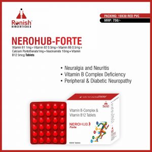 NEROHUB FORTE - VITMAIN B1 1MG + VITAMIN B2 0.5MG + VITAMIN B6 0.5MG + CALCIUM PANTOTHENATE 1MG + NIACINAMIDE 10MG + VITAMIN B12 5MCG TABLETS