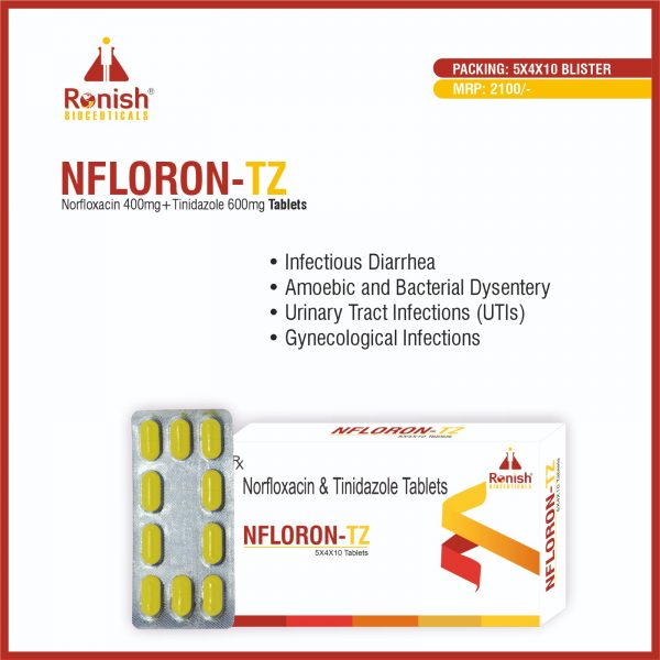 NFLORON TZ - NORFLOXACIN 400MG + TINIDAZOLE 600MG TABLETS