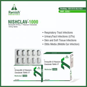 NISHCLAV 1000 - AMOXYCILLIN 875 MG + POTASSIUM CLAVULANATE 125 MG TABLETS