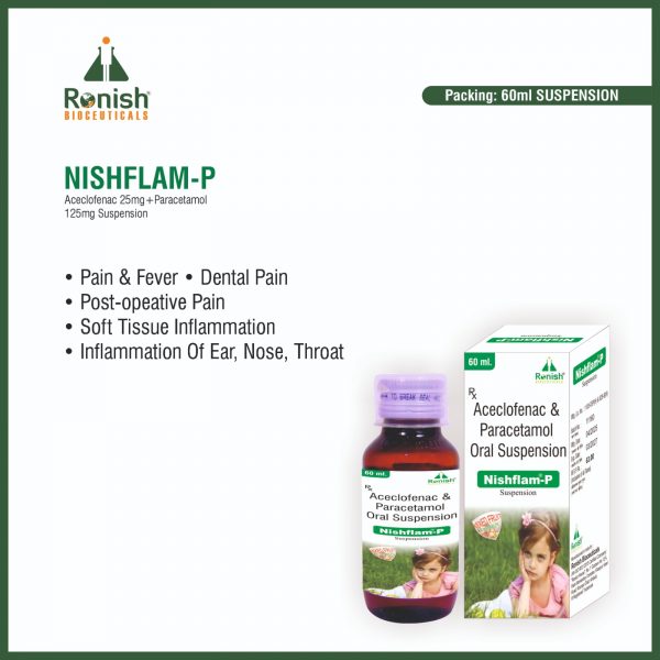 NISHFLAM P - ACECLOFENAC 25MG + PARACETAMOL 125MG SYP 5ML