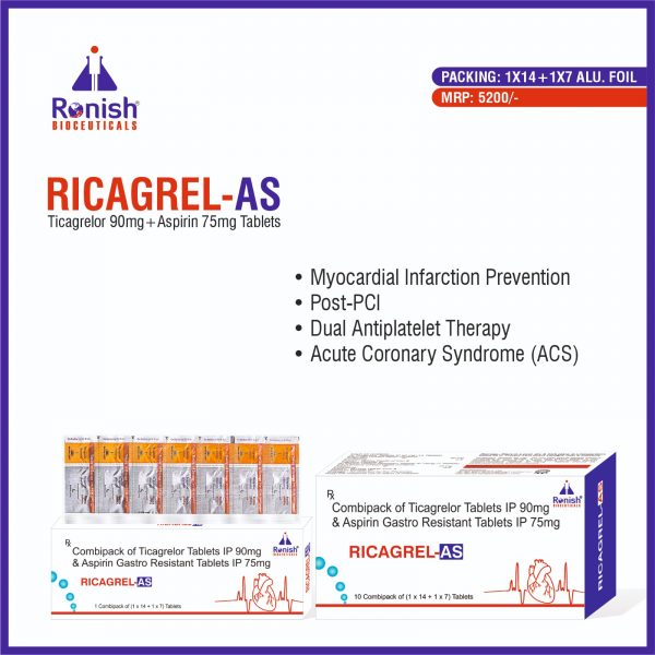 RICAGREL AS - TICAGRELOR 90MG + ASPIRIN 75MG TABLETS