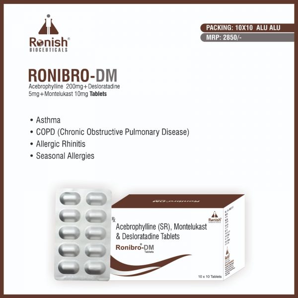 RONIBRO DM - ACEBROPHYLLINE 200MG + DESLORATADINE 5MG + MONTELUKAST 10MG TABLETS