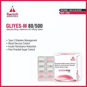 GLIYES M 80500 - GLICLAZIDE 80 MG + METFORMIN HCL 500MG TABLETS